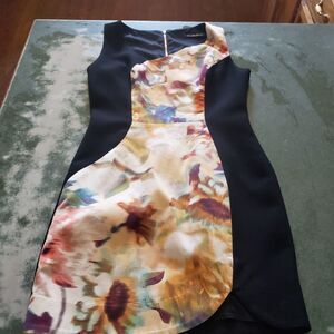 BLACK HALO Black Abstract Watercolor Floral Dress